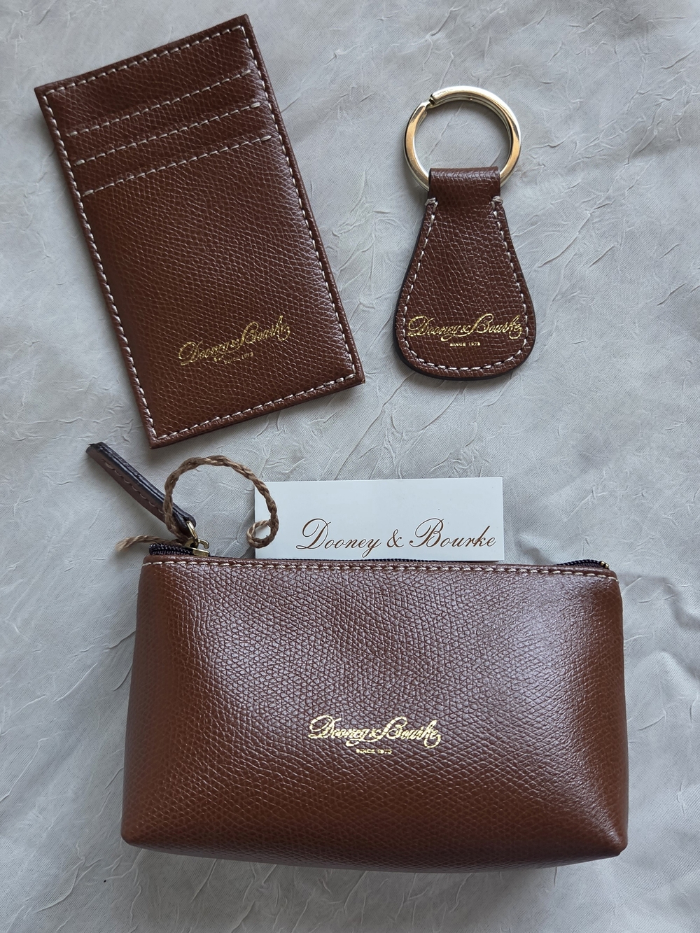 Dooney & Bourke Brown Leather Accessory Set - Card Holder, Key Fob & Pouch